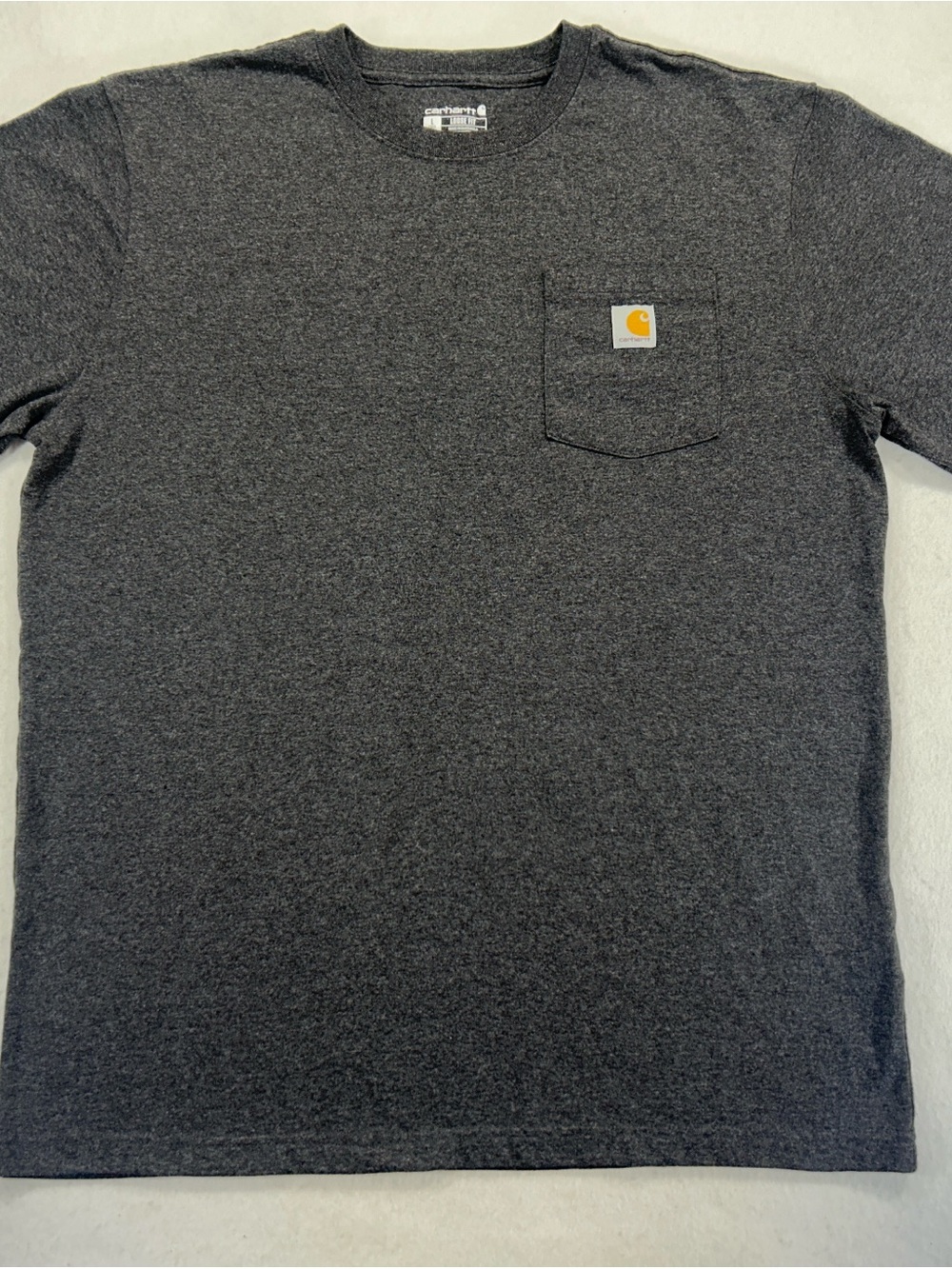 Carhartt Men's Heather Charcoal Pocket Tee L/S with Yellow Logo